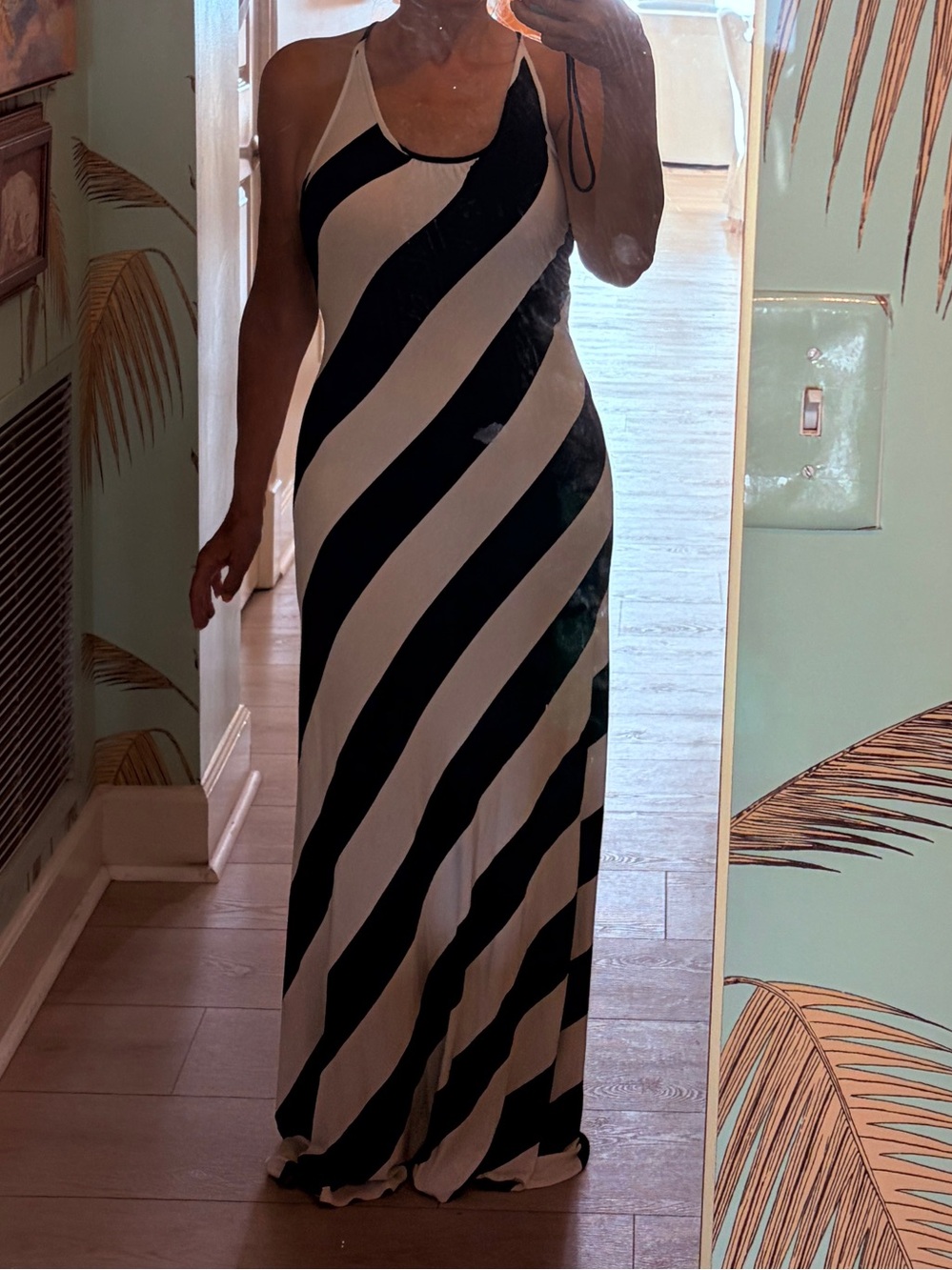 Black and White Striped Halter Maxi Dress size 4